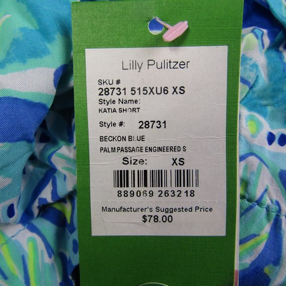 Lilly Pulitzer NEW NWT XS Blue Green Katia Shorts Beach Summer - Picture 2 of 5